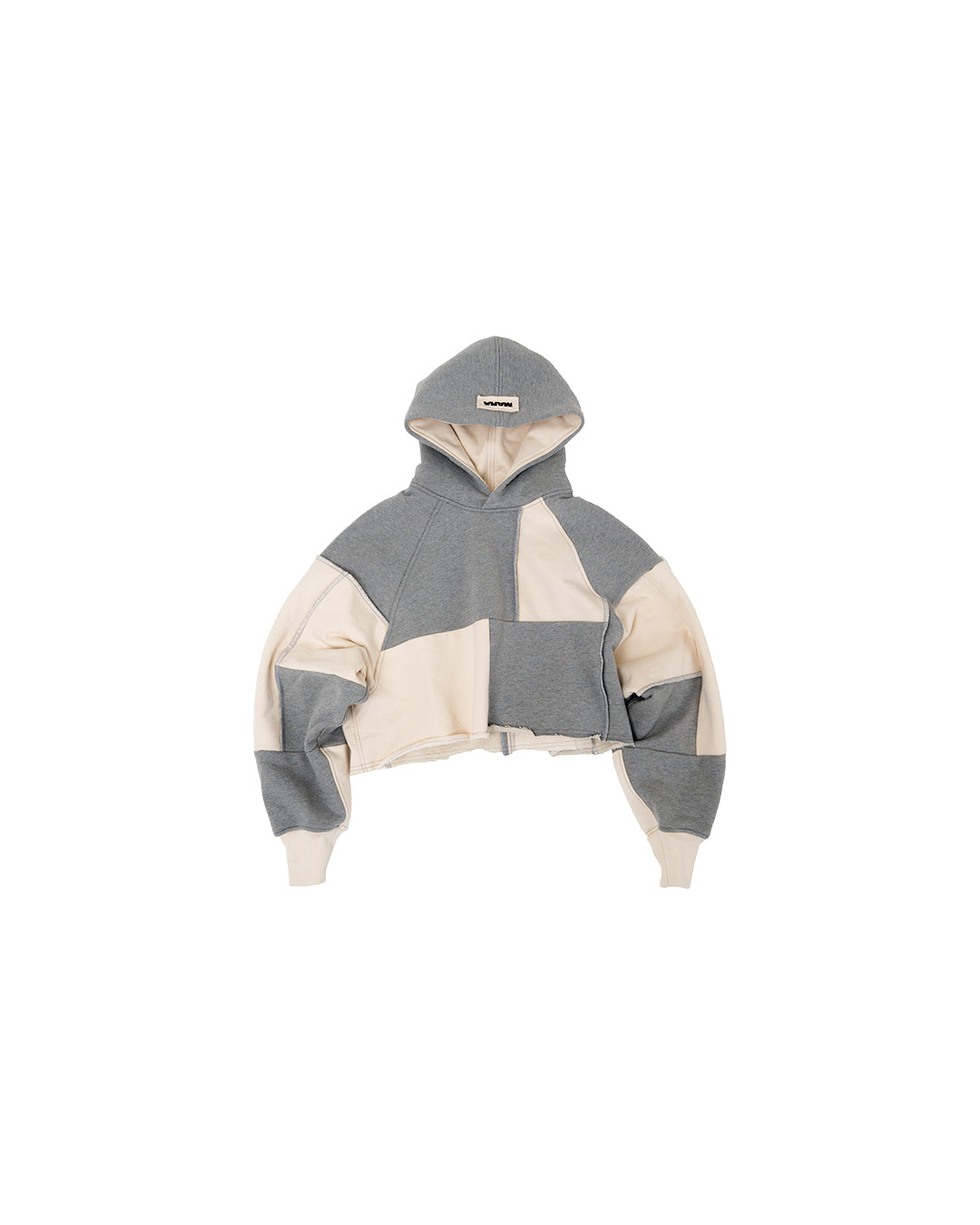 Cropped Patchwork Hoodie Grey/Cream