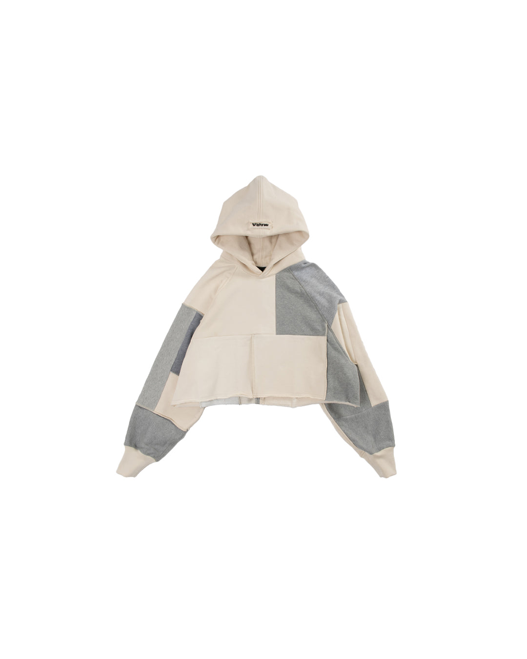 Patchwork Cropped Hoodie Grey/Cream