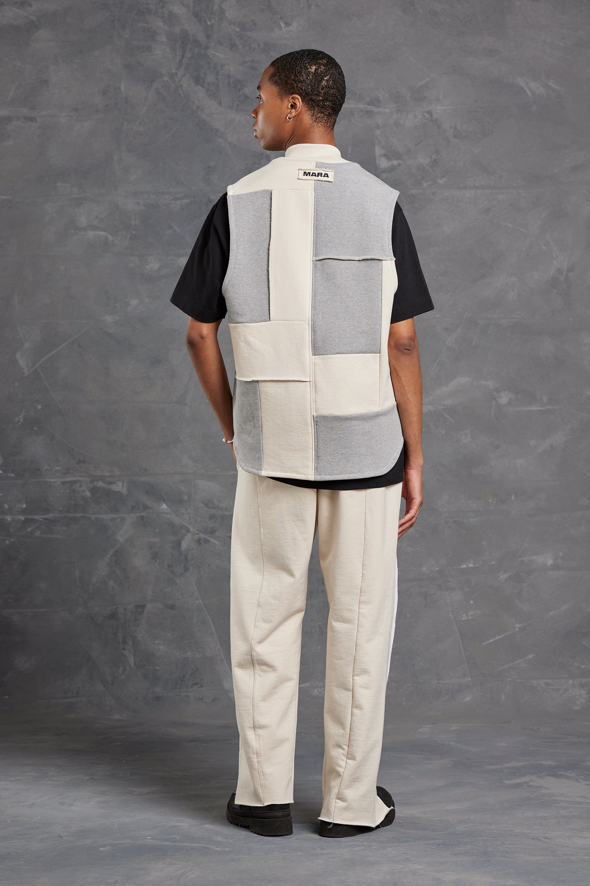 Patchwork Gilet Vest Cream/Grey